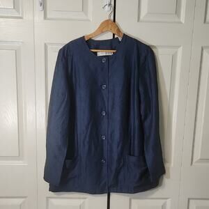 Valerie Stevens Womens Chambray Button Front Jacket Blazer SZ 16W Classic Linen